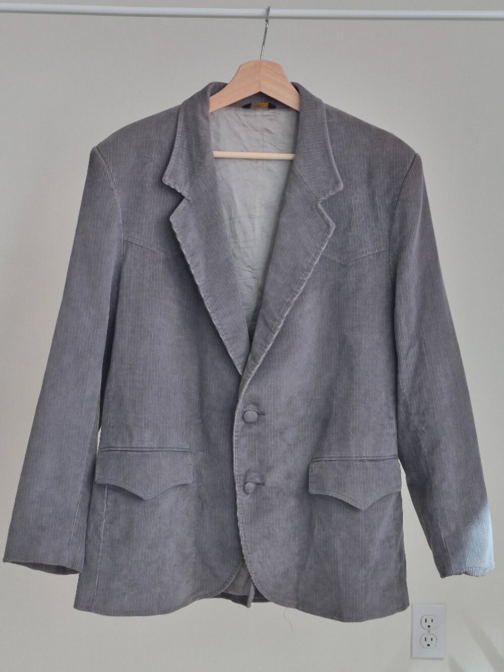 Vintage Pioneer Wear Mens 42 Short Gray Corduroy Western Blazer Leather USA